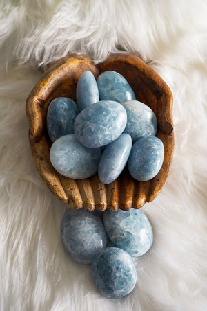 Blue Calcite Palm Stones for Serenity & Stillness