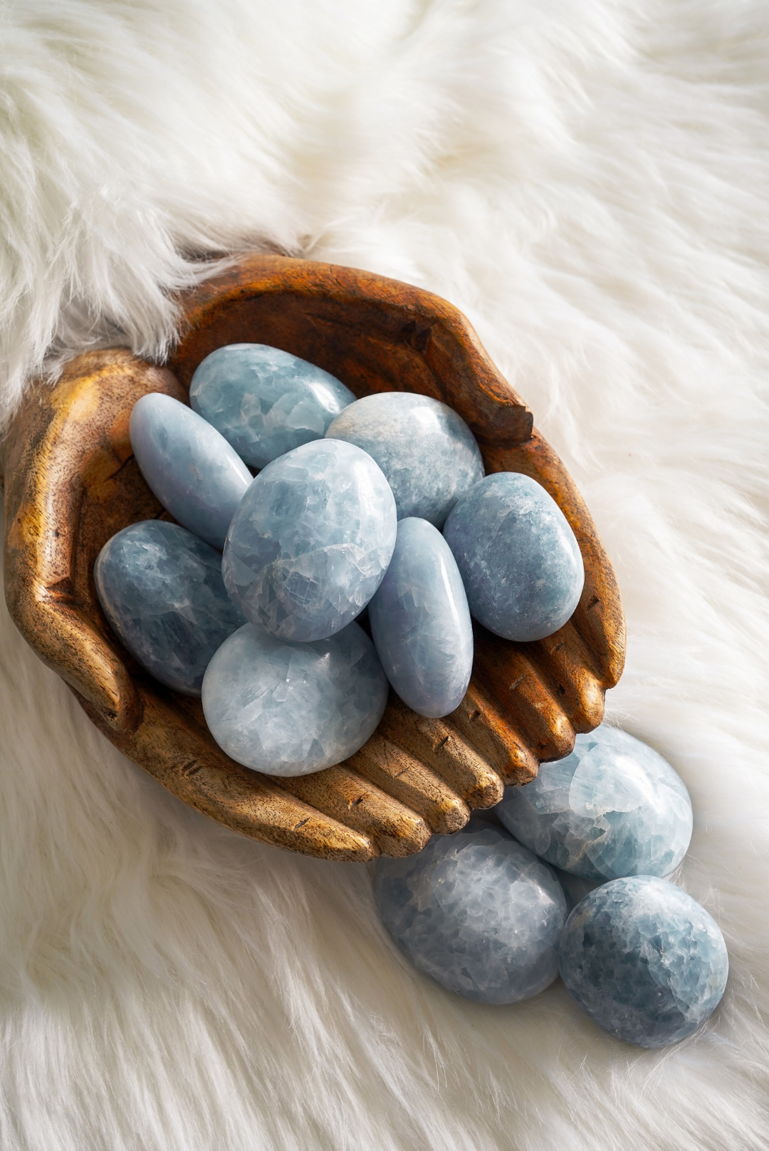 Blue Calcite Palm Stones for Serenity & Stillness