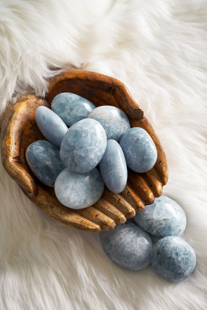 Blue Calcite Palm Stones for Serenity & Stillness