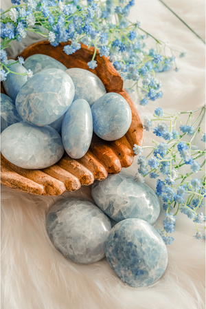 Blue Calcite Palm Stones for Serenity & Stillness