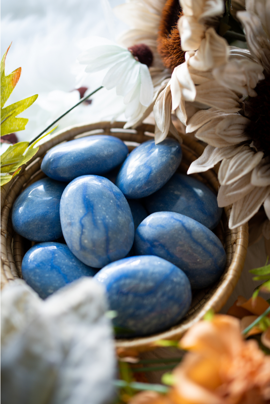 Blue Quartz Palm Stones for Focus & Communication
