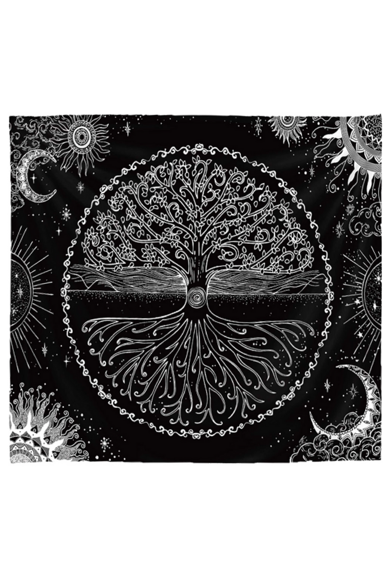 Tree of Life Black & White Tapestry