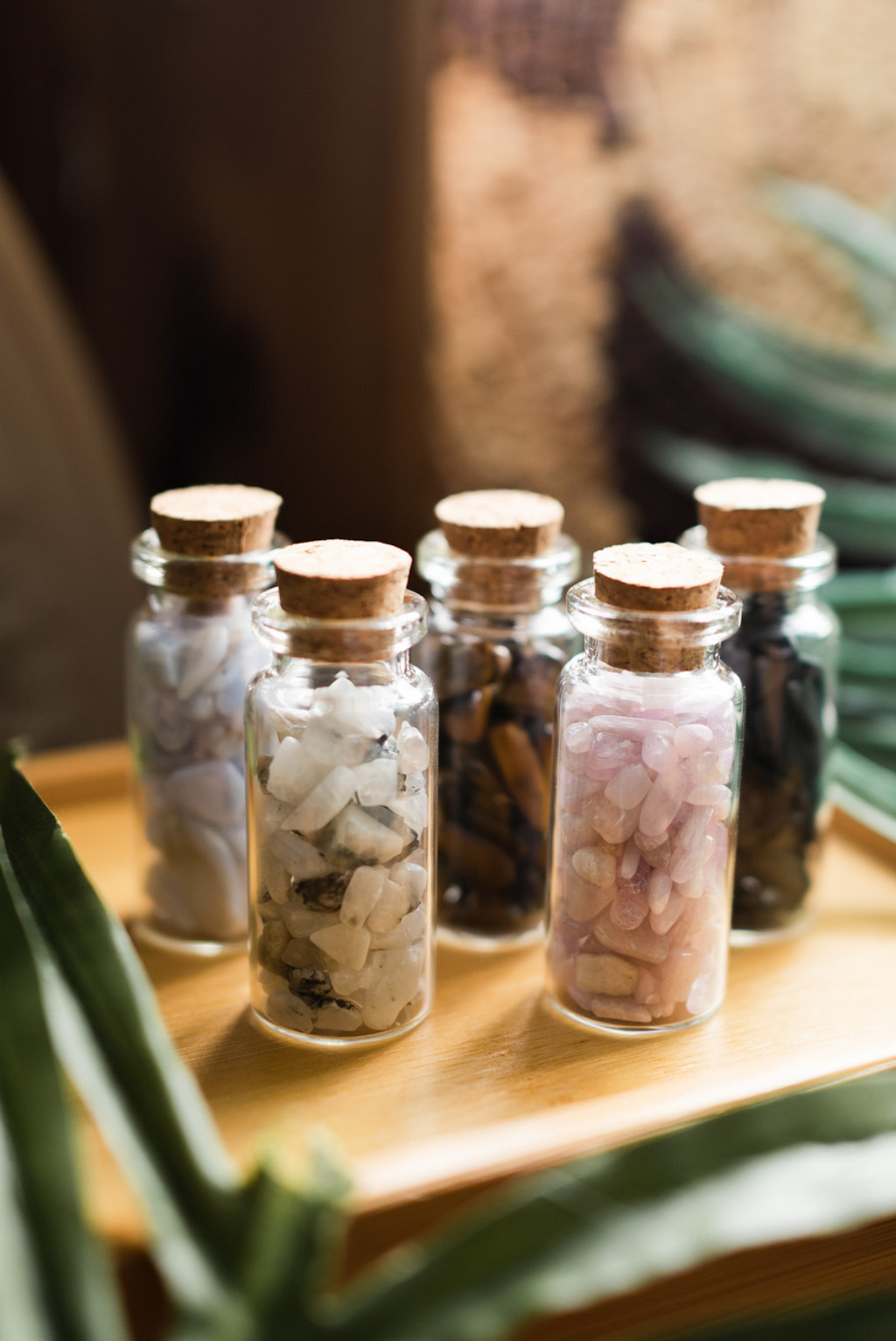 Crystal Chip Cork Jars - Various Stones