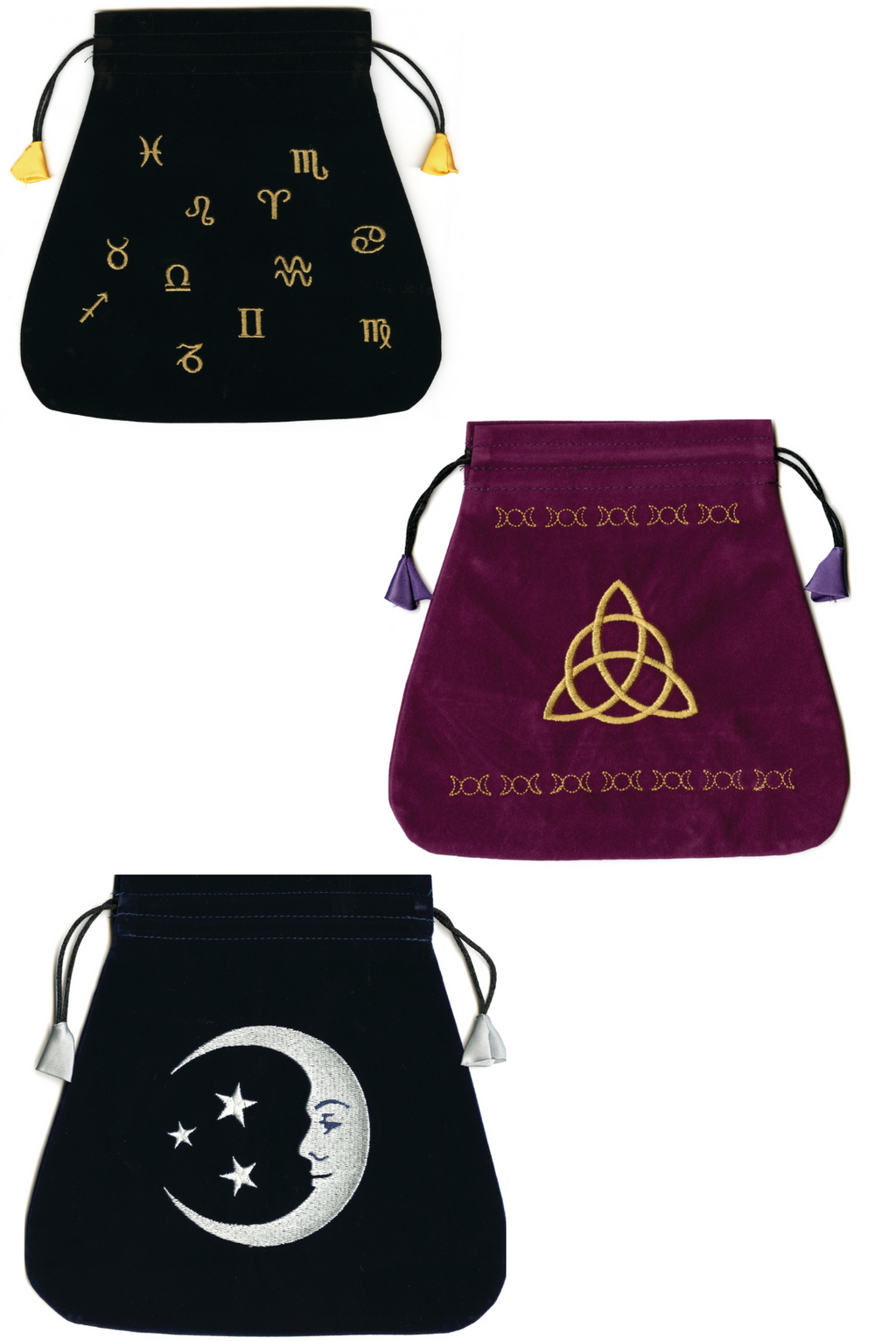 Velveteen Embroidered Drawstring Pouches - Various Styles