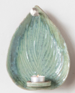 Green Stoneware Leaf Wall Sconce Candle Holder