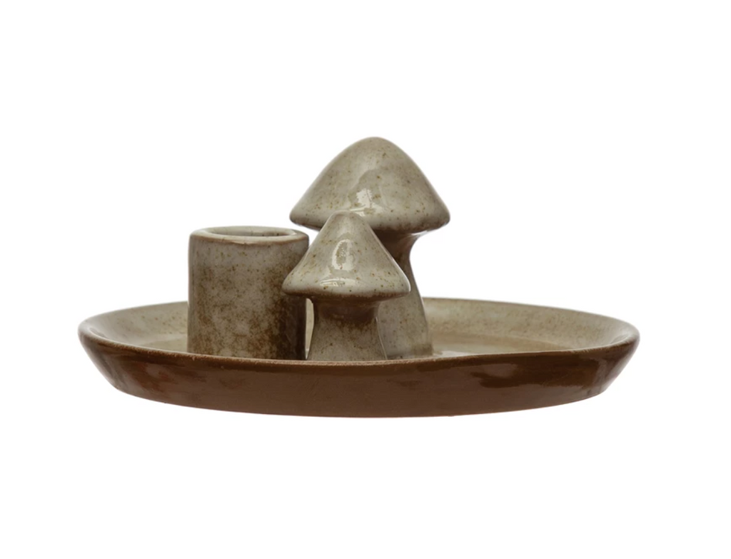 Stoneware Mushroom Taper Candle Holder