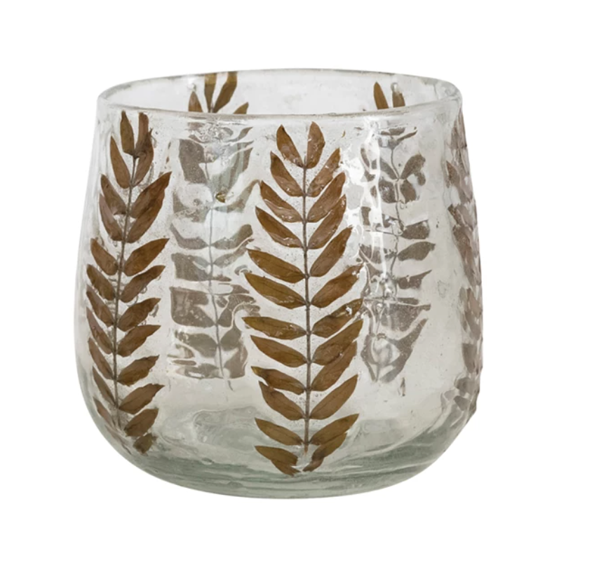 Natural Botanical Blown Glass Votive Candle Holder