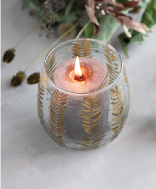 Natural Botanical Blown Glass Votive Candle Holder