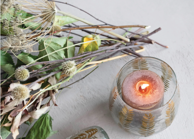 Natural Botanical Blown Glass Votive Candle Holder