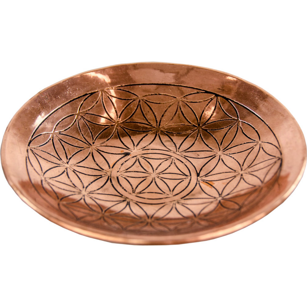 Embossed Copper Offering Dish with Flower of Life Design