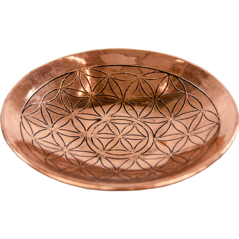 Embossed Copper Offering Dish with Flower of Life Design