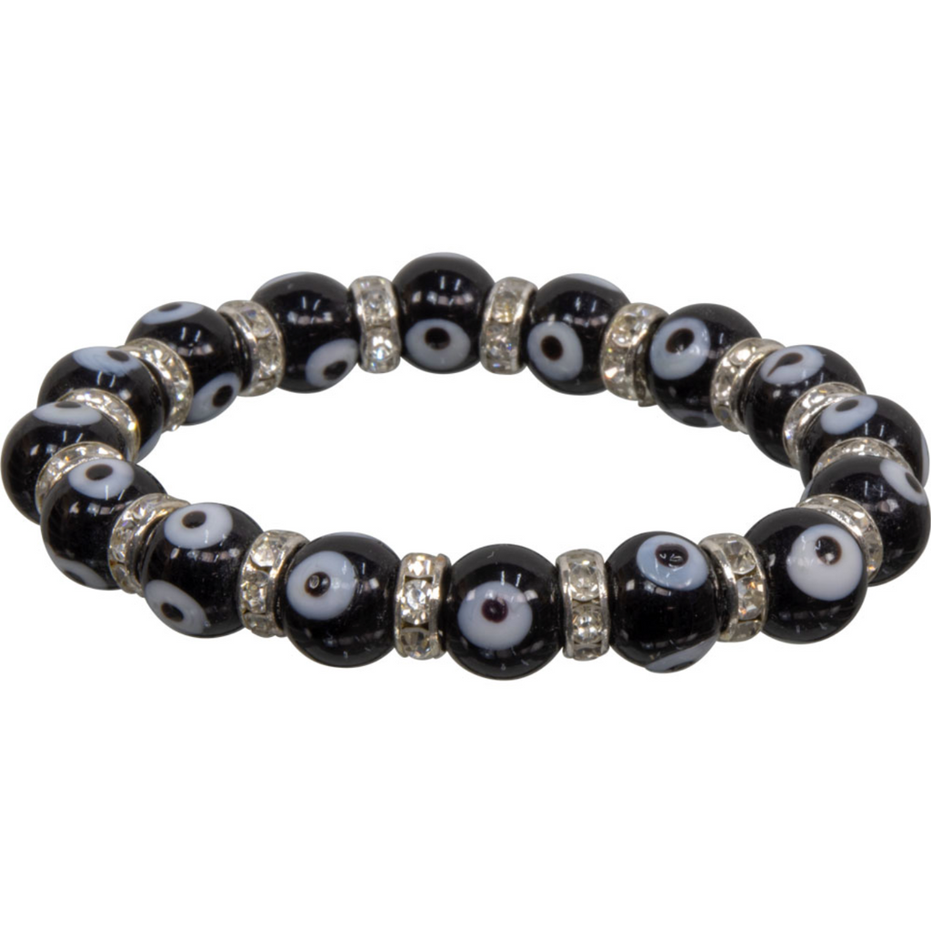 Glass Evil Eye & Rhinestone Stretch Bracelets - Various Colors
