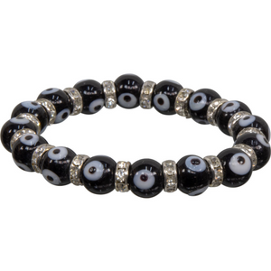 Glass Evil Eye & Rhinestone Stretch Bracelets - Various Colors