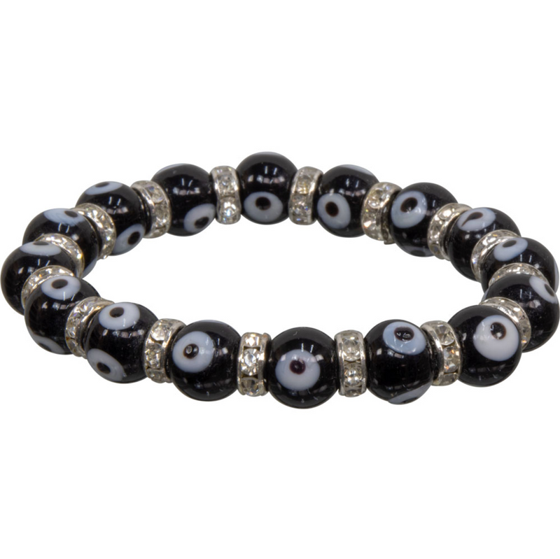 Glass Evil Eye & Rhinestone Stretch Bracelets - Various Colors