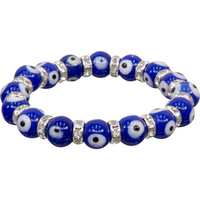 Glass Evil Eye & Rhinestone Stretch Bracelets - Various Colors