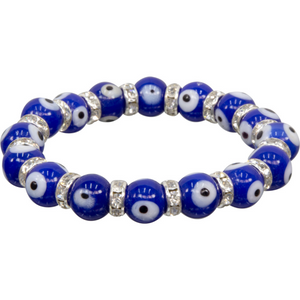 Glass Evil Eye & Rhinestone Stretch Bracelets - Various Colors