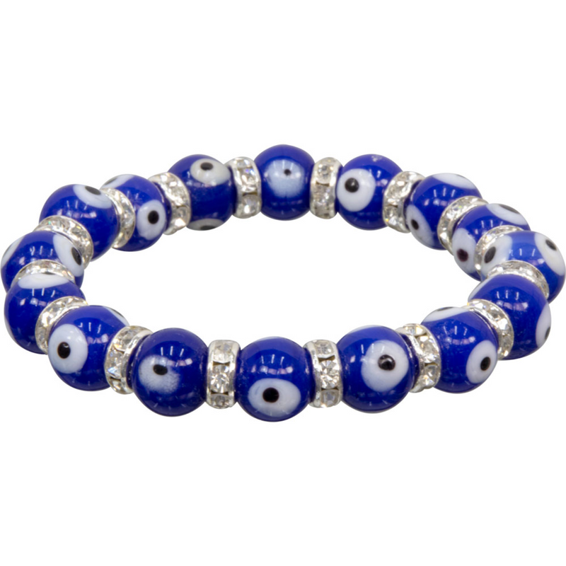 Glass Evil Eye & Rhinestone Stretch Bracelets - Various Colors