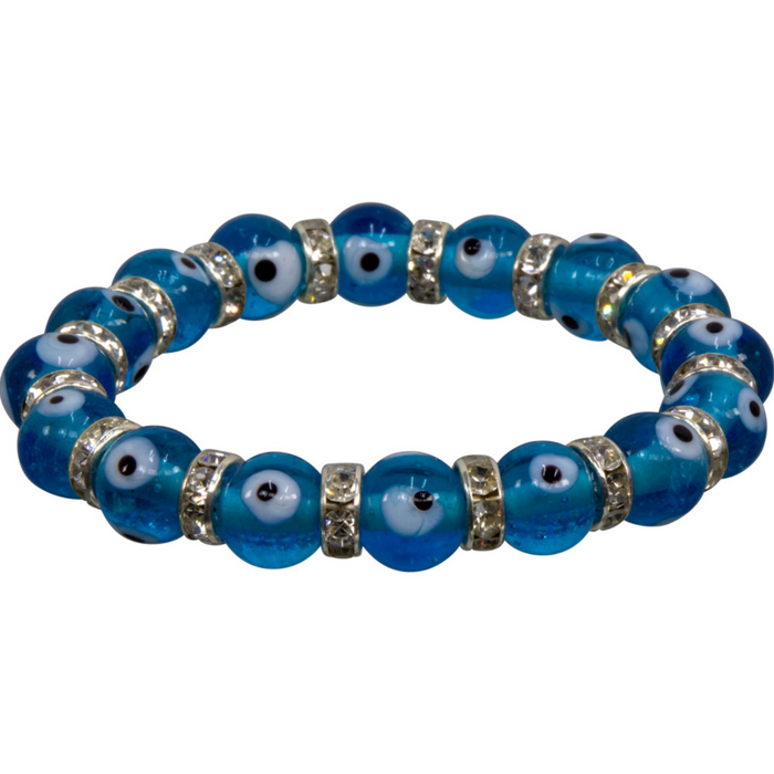 Glass Evil Eye & Rhinestone Stretch Bracelets - Various Colors