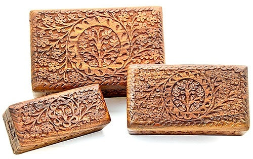 Carved Floral Tree of Life Wooden Box - Various Sizes