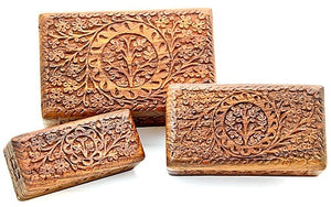 Carved Floral Tree of Life Wooden Box - Various Sizes