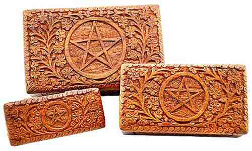 Carved Floral Pentacle Wooden Box - Various Sizes
